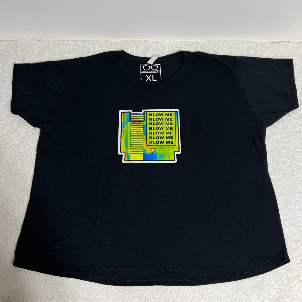 Created by Nerds Woman Graphic T-Shirt "Blow Me" Cartridge Black, Sz XL